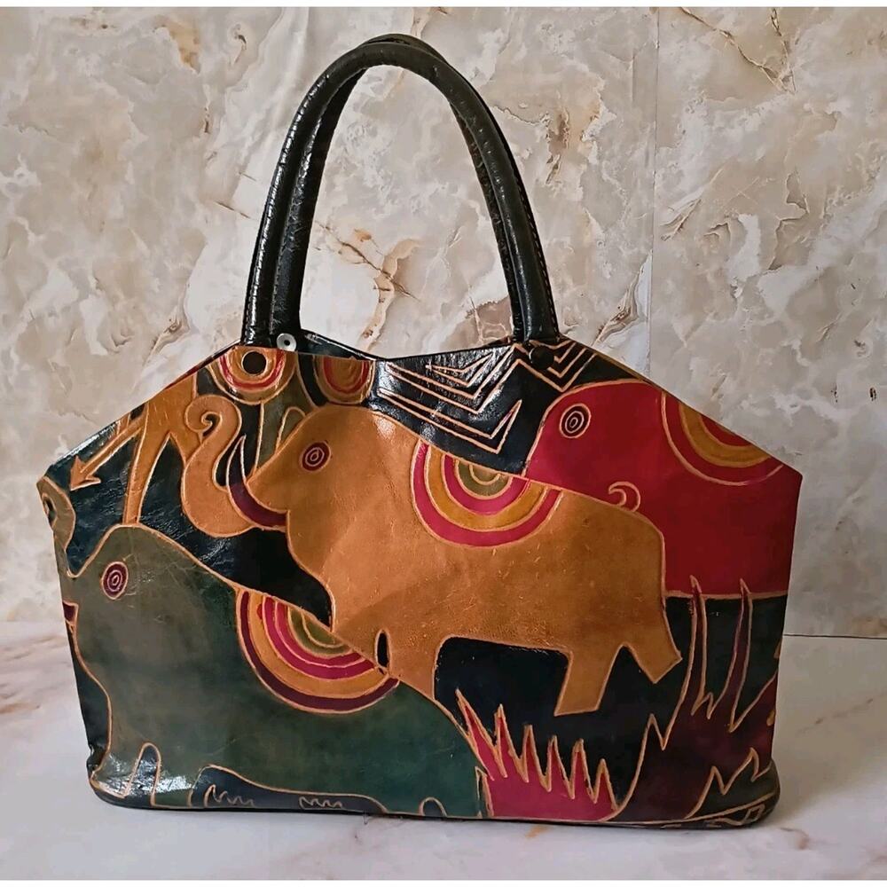 Hand Dyed Elephant Pattern Leather Handbag Shoulder Bag